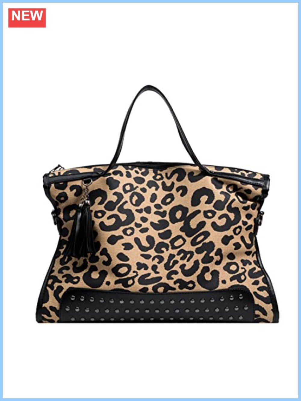 Oversized Leopard Studded Tote Bag Vegan PU Hobo Rivet Punk Purse